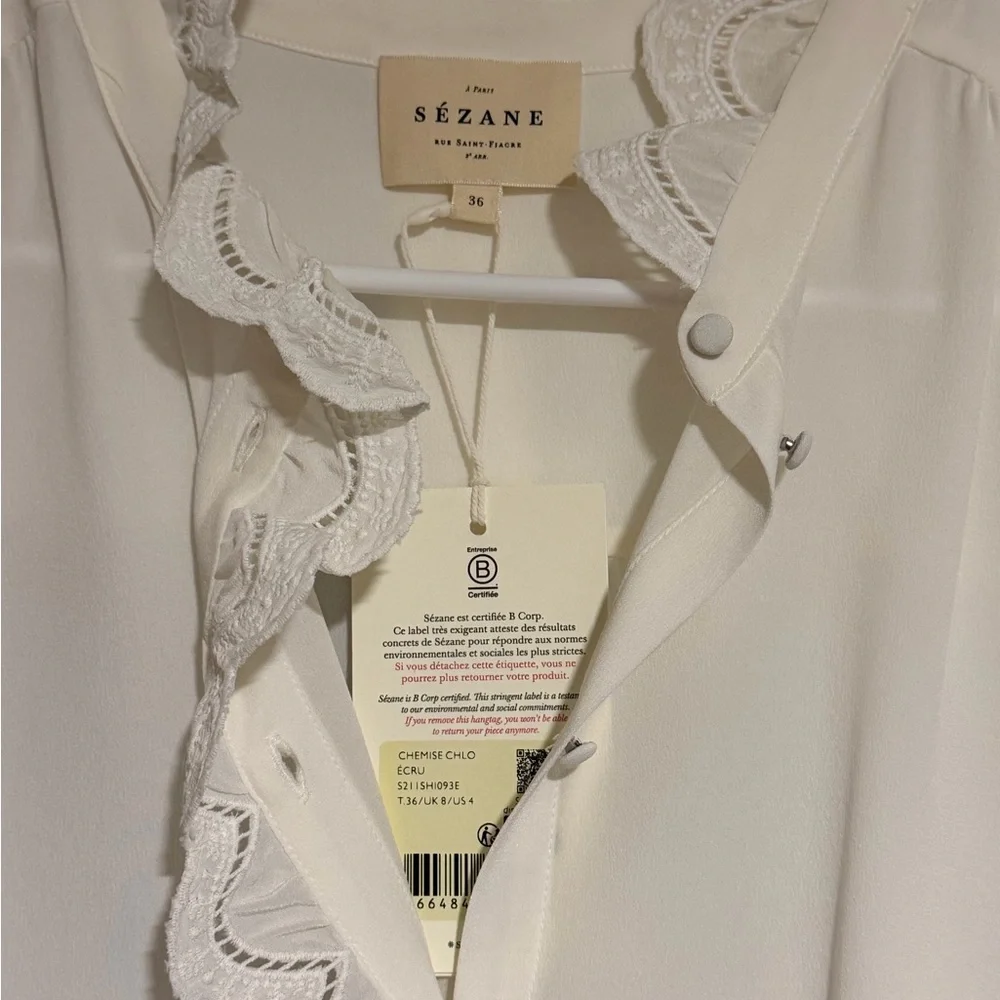 NWT Sézane Chlo Silk Button-Down Blouse - Picture 5 of 6